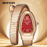 Fashion Serpentine Watches with Inlaid Zircon Diamonds - High End Retro Light Luxury Women's Quartz Watches
