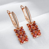14 Karat Gold Filled Shiny Red AAA Zircon Crystals Square Drop Elegant Earrings For Women