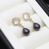 Scalloped Real Multicolour Pearls AAA Zircon Diamonds Cute Silver Dangle Earrings