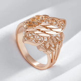 Amazing Unique Rhombus Pattern Retro Hollow Rolled 14K Rose Gold Flower Ring For Women - Fine Jewellery