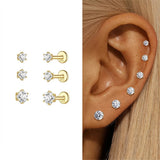 Sterling Silver Six Claws Sparkling Moissanite Diamonds Flat Back Stud Earrings