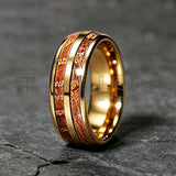 Double Groove Inlay Whiskey Wood, Domed High Polished Tungsten Carbide Rings