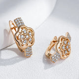 14K Gold Filled AAA Zircon Diamonds Crystal Flower Earrings Vintage Fine Jewellery