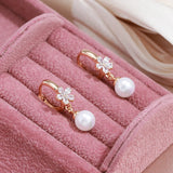 14 Karat Gold Filled Pearl AAA Zircon Diamonds Elegant Long Dangle Earrings For Women