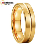 Flat Brushed Polishing Center Groove 6mm Wedding Engagement Gold Tungsten Rings