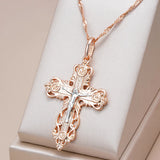 New Orthodox Church Rolled Rose Gold of 14-Karat Purity Cross Necklace - Charming Fine Religious Daily Jewellery