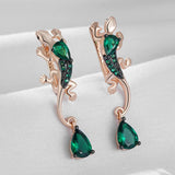 14K Gold Filled Green AAA Zircon Crystal Lizard Design Drop Vintage Earrings For Women