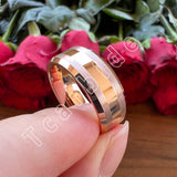 Beveled Brushed Polished Finish 8mm Men Women Two Tone Tungsten Wedding Rings