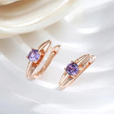 Latest Fashion Smooth Geometric Filled 14K Rose Gold Purple AAA Crystals Drop Earrings - Trendy Party Jewellery