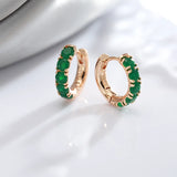 Lovely Vintage 14K Filled Gold Dark Green AAA Zircon Crystals Hoop Earrings