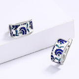 Fashion 925 Silver Classic Creative Handmade Flower Shape Blue Enamel Earrings