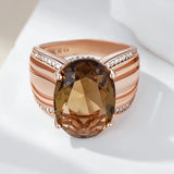 Unique Big Oval Brown AAA Zircon Crystal 14K Rolled Gold Ring High Quality Jewellery