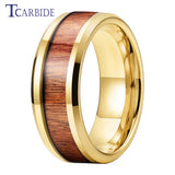 New Koa Wood Inlay Beveled Polished 6mm 8mm Tungsten Ring for Men Women