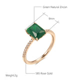14K Rolled Gold Square Opal Dark Green AAA Zircon Crystal Vintage Style Rings For Women