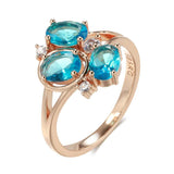 Fine Blue AAA Zircon Crystals Hollow Geometry Flower Filled 14K Rose Gold Ethnic Rings - Vintage Wedding Jewellery