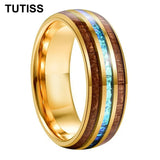 Dome Polishing Three Grooves Hawaiian Koa Wood Abalone Shell Inlay 8mm Tungsten Ring