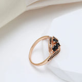 New Season Rolled 14K Rose Gold Women's Ring With Water Drop AAA Black Zircon Crystals Elegant Luxury Jewellery