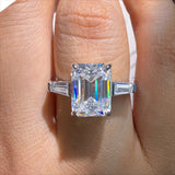 3 Stone 2 - 4CT Emerald Cut VVS1 D Colour Moissanite Diamond Silver Engagement Ring