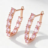 14 Karat Rolled Gold Shiny Pink AAA Zircon Crystals Long Drop Luxury Earrings For Women