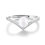 Elegant Silver Ring with Natural White Pearl Sparkling AAA Zircon Diamonds