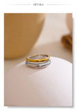 18K Gold Plated Statement Stainless Steel Metal Double Color Geometric Casting Ring