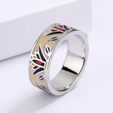 Classic Grass Shape Creative Handmade Enamel Irregular Geometric Silver Ring