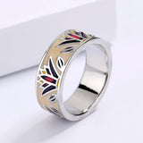 Classic Grass Shape Creative Handmade Enamel Irregular Geometric Silver Ring