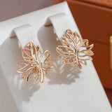 14 Karat Gold Filled Life Tree Glossy Hollow Clip Hoop Earrings Elegant Jewellery