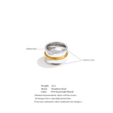 18K Gold Plated Stainless Steel Wide Minimalist  two-tone Distinctive High Quality Ring