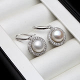 Elegant Real Multicolour Pearls pavé-set AAA Zircon Diamonds Silver Drop Earrings
