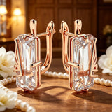 14 Karat Gold Filled Shiny White AAA Zircon Crystals Women's Long Drop Unique Earrings