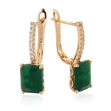 14 Karat Gold Filled Square Opal Dark Green AAA Zircon Crystal Vintage Earrings For Women