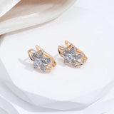 Stunning Vintage Style Rolled 14K Rose Gold Flower AAA Zircon Diamonds Luxury Earrings, Quality Bride Jewellery