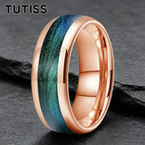 Dome High Polished Inlaid Gunmetal-Green Flow Sand 6mm 8mm Tungsten Carbide Rings