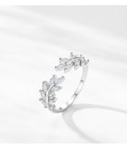Marquise-cut AAAA Lab Created Diamonds Shimmering Leaves 925 Silver Ring