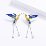 New Bird Pendant Handmade Enamel AAA Zircon Diamonds Tassel Long Earrings