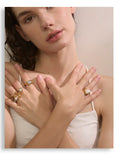 18K Gold Plated Stainless Steel Stylish Unique Design Pearls Geometric Adjustable Ring