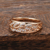 Awesome Vintage Texture Full Hollow Design 14K Rolled Rose Gold AAA Zircon Diamonds Ring -  Exquisite  Jewellery