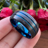 Domed Brushed Finish 8MM Black Blue Tungsten Carbide  Wedding Rings for Men Women