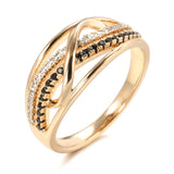 Luxury Fashion Waves Design 14K Filled Rose Gold With Black White AAA Zircon Diamonds  Rings, High Quality Jewellery
