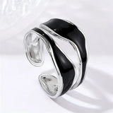 New Wave Design Elegant Black/White Enamel Versatile Rings for Women