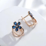 Luxury Geometric 14K Filled Rose Gold AAA Blue Zircon Crystals Flower Clip Earrings - Fashion Vintage Jewellery