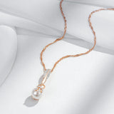 Classic Luxury AAA Zircon Diamonds and Pearl 14K Rolled Rose Gold Necklace - Ethnic Style Party Fine Jewellery