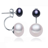 Front-and-Back Ear Jacket Design Multicolour Real Pearls Silver Stud Earrings