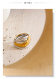 18K Gold Plated New Stainless Steel Layered Geometric Cast Statement Attractive Ring