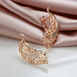 New Luxury 14K Filled Rose Gold Feather Shape Drop Earrings with AAA Zircon Diamonds Setting Fine Jewellery