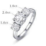 925 Sterling Silver 3 Stone  2CT 4CT D Color Moissanite Engagement Promise Ring