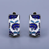 Classic Handmade Blue Enamel Earrings Flower Shape Fashion Stud Earrings