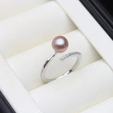 Charming Real Pink Black White Purple Grey Pearl AAA Zircon Diamonds Silver Ring