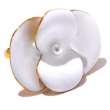 18k Gold Plated Exquisite White Enamel Flower Fashion Chic Adjustable Stainless Steel Ring